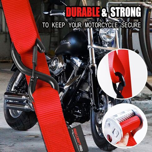 Motorcycle Tie Down Straps (2 Pack) Lab Tested 3,300lb Break Strength, Steel Cambuckle Tiedown Set with Integrated Soft Loops - Better Than a Ratchet Red in Kuwait