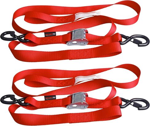 Motorcycle Tie Down Straps (2 Pack) Lab Tested 3,300lb Break Strength, Steel Cambuckle Tiedown Set with Integrated Soft Loops - Better Than a Ratchet Red in Kuwait