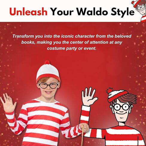 Wheres Waldo Hat and Glasses -Great for Harry Potter Glasses w/Wheres Waldo Costume Beanie -Waldo Glasses w/White & Red Beanie Hat -Pom Pom Beanie & Circle Glasses for Men - Wheres Waldo Accessories in Saudi Arabia
