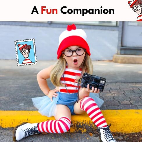 Wheres Waldo Hat and Glasses -Great for Harry Potter Glasses w/Wheres Waldo Costume Beanie -Waldo Glasses w/White & Red Beanie Hat -Pom Pom Beanie & Circle Glasses for Men - Wheres Waldo Accessories in Saudi Arabia