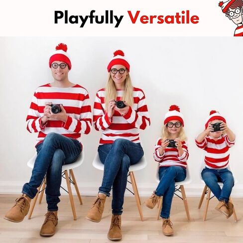 Wheres Waldo Hat and Glasses -Great for Harry Potter Glasses w/Wheres Waldo Costume Beanie -Waldo Glasses w/White & Red Beanie Hat -Pom Pom Beanie & Circle Glasses for Men - Wheres Waldo Accessories in Saudi Arabia
