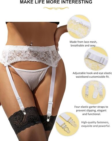 أحزمة الرباط Ohyeahlady مع 4 أحزمة عتيقة مشبك Clasp لجوارب شبكة بالإضافة إلى Lingerie Size XS-4XL in Kuwait