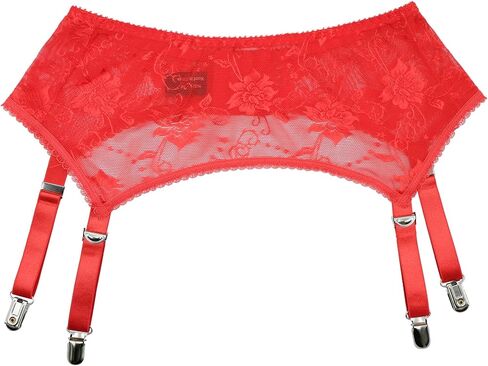 Women's Sheer Floral Lace Garter Belt,4 Straps Suspender with Metal Clips in Saudi Arabia