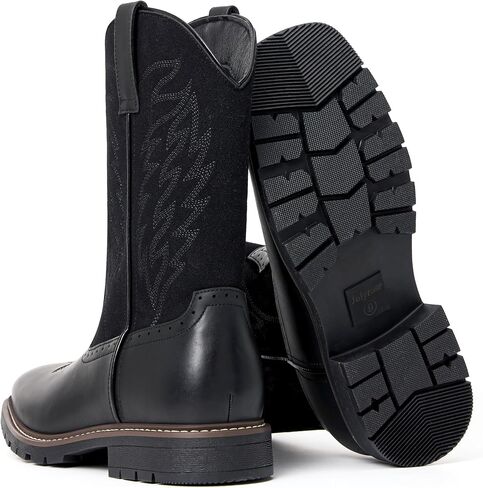 Men's Cowboy Boots - Western Boots Square Toe,Slip Resistant,Retro Embroidered Design,Slip on Chunky Heel Country Boot in Saudi Arabia