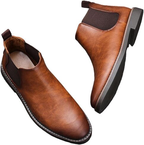 Harssidanzar Men Chelsea Ankle Boots Casual Dress Boots Ankle Classic Slip on Boots KM303US in Saudi Arabia