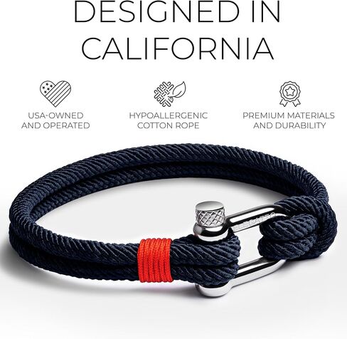Elegatto Alchor Premium Rope Bracelet for Men | Nylon Marine Cord with Silver Polished Stainless Steel Shackle Closure | Waterproof and Fade-Resistant | Men’s Designer Bracelets in Saudi Arabia