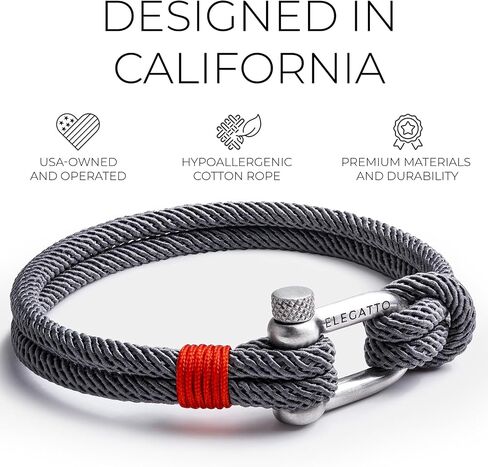 Elegatto Alchor Premium Rope Bracelet for Men | Nylon Marine Cord with Silver Polished Stainless Steel Shackle Closure | Waterproof and Fade-Resistant | Men’s Designer Bracelets in Saudi Arabia