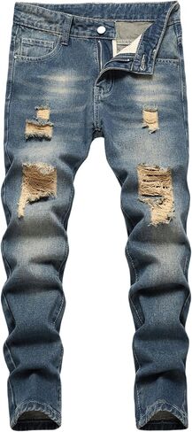 Boy's Ripped Jeans Stacked Skinny Fit Destroyed Distressed Fashion Comfy Denim Jeans Pants in Saudi Arabia