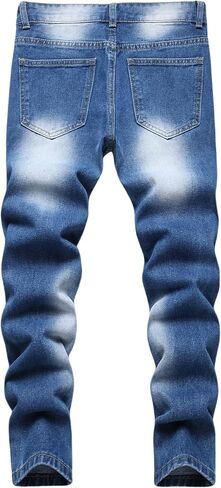 Boy's Ripped Jeans Stacked Skinny Fit Destroyed Distressed Fashion Comfy Denim Jeans Pants in Saudi Arabia