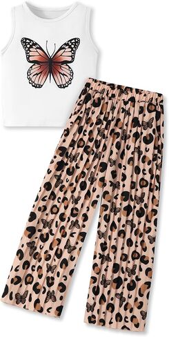 Girls Clothes Letter Print Crop Tank Tops and Wide Leg Pants Girls Clothing Sets 2PC Summer Outfits in Saudi Arabia