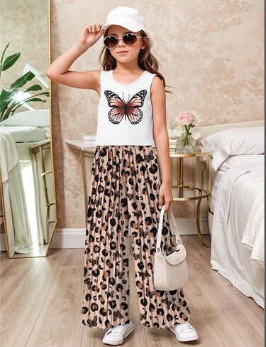 Girls Clothes Letter Print Crop Tank Tops and Wide Leg Pants Girls Clothing Sets 2PC Summer Outfits in Saudi Arabia