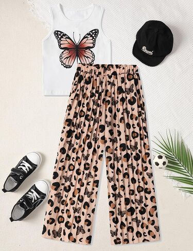 Girls Clothes Letter Print Crop Tank Tops and Wide Leg Pants Girls Clothing Sets 2PC Summer Outfits in Saudi Arabia
