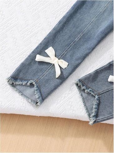 Verdusa Cute Outfits for Girls 10-12 Bows Summer Clothes Graphic Tees with Straight Leg Jeans Set in Saudi Arabia