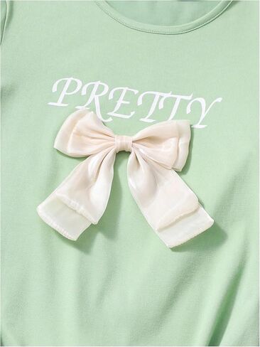 ملابس فيردوسا اللطيفة للفتيات 10-12 أقواس الملابس الصيفية المحملات الرسومية مع مجموعة جينز مستقيمة الساق in Kuwait