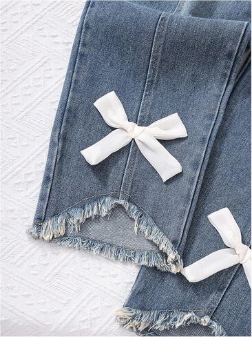 ملابس فيردوسا اللطيفة للفتيات 10-12 أقواس الملابس الصيفية المحملات الرسومية مع مجموعة جينز مستقيمة الساق in Kuwait