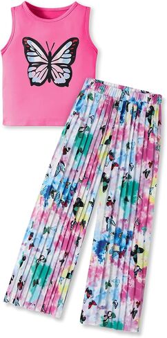 Girls Clothes Letter Print Crop Tank Tops and Wide Leg Pants Girls Clothing Sets 2PC Summer Outfits in Saudi Arabia