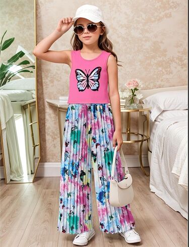 Girls Clothes Letter Print Crop Tank Tops and Wide Leg Pants Girls Clothing Sets 2PC Summer Outfits in Saudi Arabia