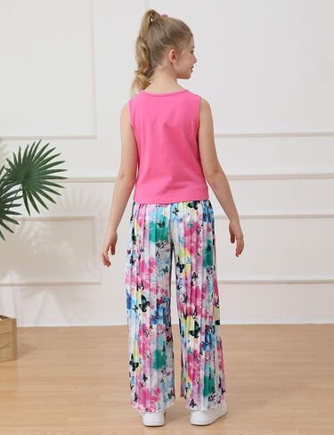 Girls Clothes Letter Print Crop Tank Tops and Wide Leg Pants Girls Clothing Sets 2PC Summer Outfits in Saudi Arabia