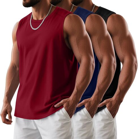 3 Pack Men's Big and Tall Tank Tops, Crewneck Sleeveless Tee Shirts Cotton Workout Swim Running Gym Muscle Shirts in Saudi Arabia
