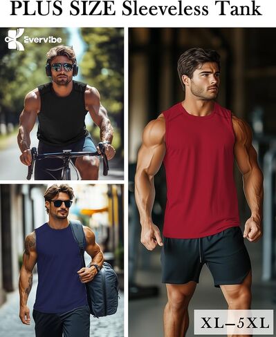 3 Pack Men's Big and Tall Tank Tops, Crewneck Sleeveless Tee Shirts Cotton Workout Swim Running Gym Muscle Shirts in Saudi Arabia
