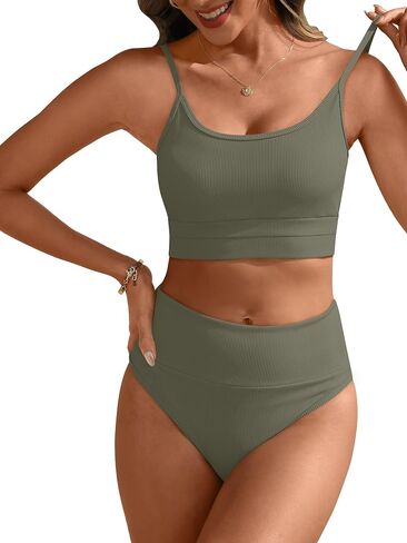 مجموعات anrabess bikini للنساء 2 قطعة عالية الخصر التحكم في البطن بلوك بلوك الصيف شاطئ السباحة بدلة السباحة السباحة in Saudi Arabia