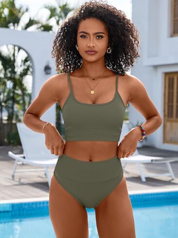 مجموعات anrabess bikini للنساء 2 قطعة عالية الخصر التحكم في البطن بلوك بلوك الصيف شاطئ السباحة بدلة السباحة السباحة in Saudi Arabia