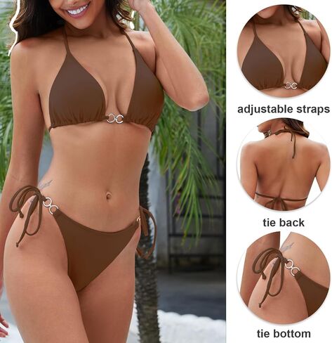 Triangle Bikini Sets for Women Sexy String Thong Two Piece Bathing Suit Spaghetti Strap Cheeky Solid Color Swimsuit in Saudi Arabia
