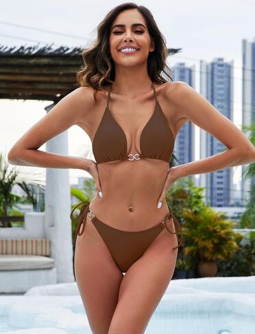Triangle Bikini Sets for Women Sexy String Thong Two Piece Bathing Suit Spaghetti Strap Cheeky Solid Color Swimsuit in Saudi Arabia