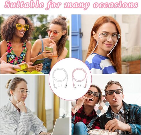 cobee 2 Pcs Pearl Glasses Chain, Eyeglasses Holders Around Neck, Beaded Glasses Chain Strap Cord for Sunglasses Myopic in Saudi Arabia