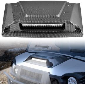 SAUTVS Sport Hood Scoop with LED Spotlight for Kawasaki Mule Pro, Carbon Fiber Pattern Hood Scoop with LED Auxiliary Light Kit for Kawasaki Mule Pro FXT DXT DX FX FXR 2015-2025 Accessories