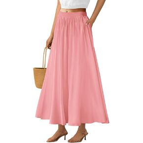 PRETTYGARDEN Maxi Skirts for Women 2025 Summer High Waisted Ruffle Casual Long Flowy A Line Skirt