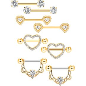 Tatuo 4 Pairs Stainless Steel Nipple Tongue Rings Piercing Body Jewelry Barbell CZ Heart Shape Rings for Women Girls in Saudi Arabia