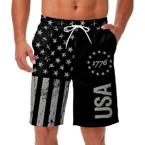 AOBUTE Men's 4th of July Board Shorts American Flag Patriotic Swim Trunks