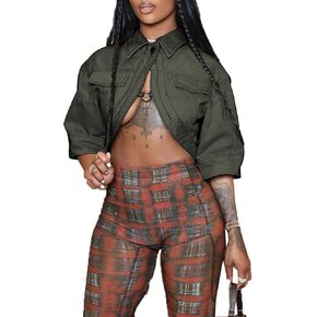 Women's Sexy Short Sleeve Cropped Lapel Jacket Cut Out Y2k Button Down Top Clubwear
