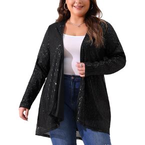 Agnes Orinda Plus Size Sequin Cardigans for Sparkly Long Sleeve Open Front Outerwear Coat Shimmer Glitter Jackets