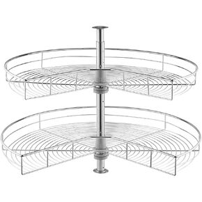 VEVOR 31.5" Kidney Shaped Chrome Corner Organizer, 360° Rotatble Kitchen Base Cabinet Blind Corner, 2 Tier Height Adjustable Storage Rack, Carbon Steel Lazy Susan Replacement Shelf for Cabinet Corner