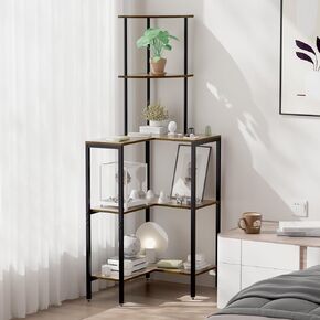 5 Tier Corner Shelf Stand ، طاولة خزانة مع رف مفتوح ، طاولة زاوية مع الرف ، وقصة تخزين منظم العرض متعددة الأغراض ، رف الكتب المعدني عتيقة للمساحات الصغيرة مكتب غرفة المعيشة (أسود)