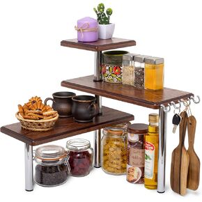 Teslyar Contertop Organizer - 3 Tier Corner Desk Shelf | رف المطبخ الخشبي الصلبة للتنظيم المضاد | كونترتوب لتوفير الفضاء للمطبخ والمكتب وغرفة المعيشة