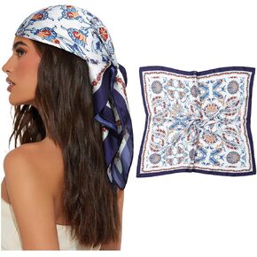 AWAYTR 27.5" Square Satin Head Scarf Hair Scarf for Women's Hair Silk Bandana for Women Silk Head Wrap for Sleeping