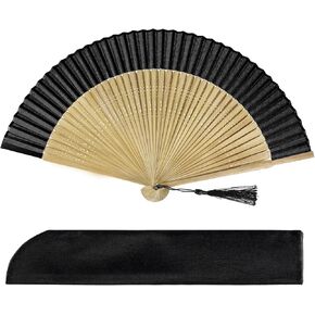 Chinese Japanese Vintage Bamboo Silk Folding Fans Foldable Women Hollowed Hand Held Fan Black Handheld Clack Fans with Fan Bag for Flamenco Dancer 1920s Music Festival Wedding Costume - Bamboo