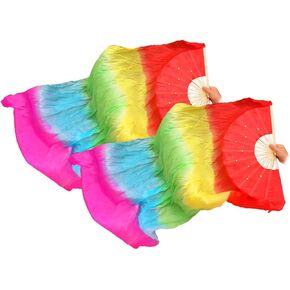 1 Pair Belly Dance Silk Fans, Chinese Dance Fan Veil, 180cm Length Dancing Fan, Props Silk Fan, Silk Belly Dance Fan Veil, Dancer Practice Long Imitation Dance, Gifts for Dancers
