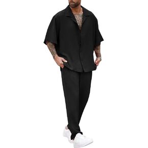 Lecgee Men Summer Summer Short Sleeve Pant Trits Told Button Button Down Down Sirt Pants 2 قطعة ملابس شاطئية