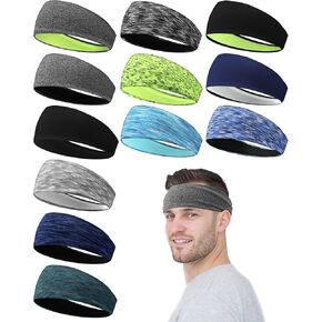 Vinsot 12 Pcs Sports Headbands for Men Women Breathable Mesh Design Mens Headband Sweatbands Unisex Non Slip Hairband for Workout Fitness Yoga Running Cycling