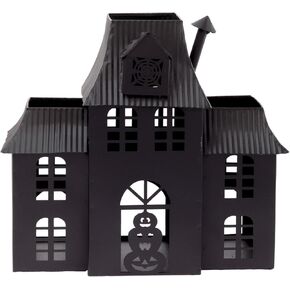 Boston International Halloween Village Black Metal Houses Tabletop Decorations for Home, 10.25" x 9.5", Haunted Mansion