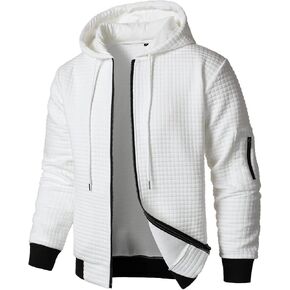 Hood Crew Men's Jacquard Plaid Long Sleeve Lightweight Hoodie Sweatshirt Jackets
