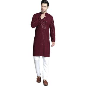 Maple Clothing Sequined Men's Kurta Pajama Set Rayon Chikankari Indian Wedding Outfit Bollywood