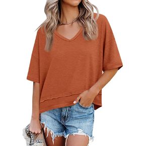 Cicy Bell Womens Summer V Neck T Shirts Casual Short Sleeve Flowy Tops Cute Loose Fit Basic Tees