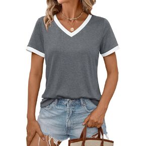 AUTOMET Womens Short Sleeve T-Shirts Summer Tops Casual Soft Tunic V Neck Basic Workout Clothes Spring Fashion Outfits 2025