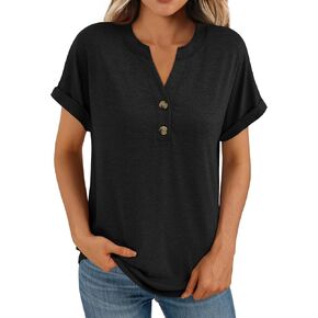 AUTOMET Women's Short Sleeve Shirts Henley Dressy Casual Summer Tops 2025 Trendy Blouses Cute T-Shirts Outfits Clothes