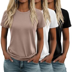 Huukeay 3 Pack Women's Cotton T قمصان غير رسمية قصيرة الأكمام قمم تونك Crewneck الصيف العادي الأساسي لائحة تناسب تي شيرت
